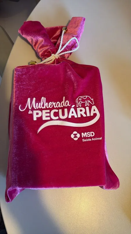 Saco de veludo rosa personalizado Mulherada da Pecuária MSD com cordão e ponteiras
